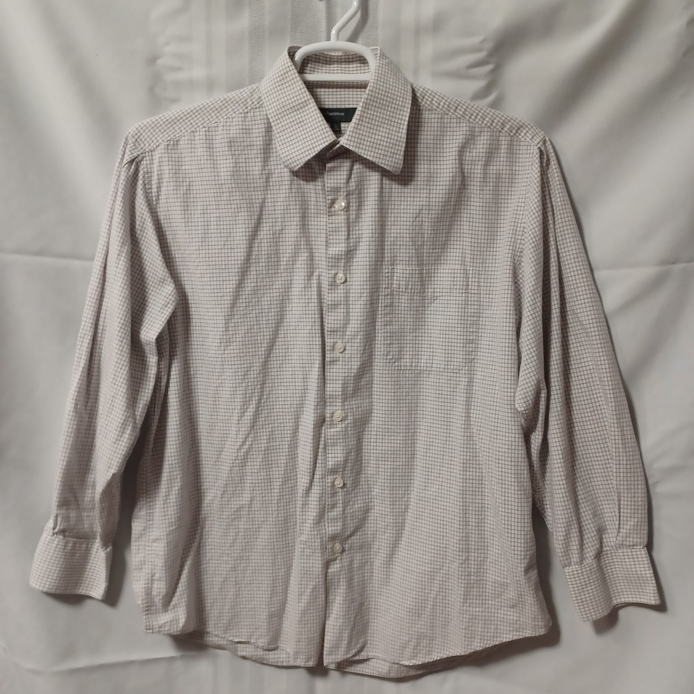 Perry‎ Ellis Portfolio Dress Shirt Mens 16 32/33 White Purple Graph Check Cotton